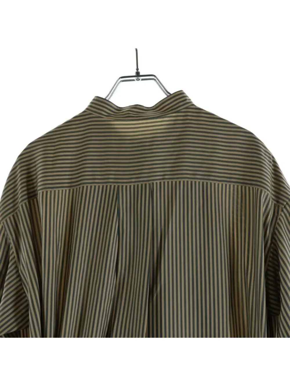 Louis Vuitton 24 SS Stripe Stand Collar Silk Long Sleeve Shirt Blouse Gold Gray